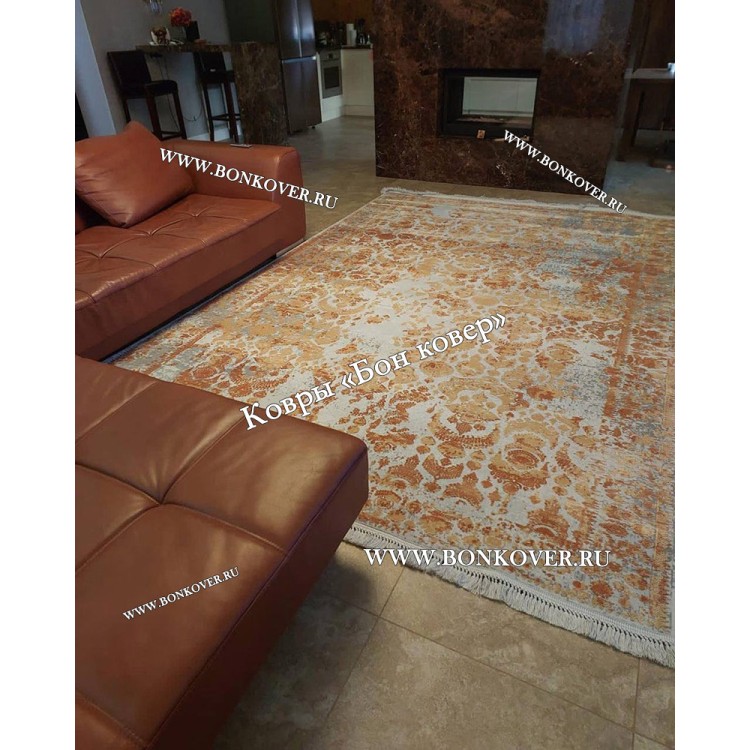 Современный Турецкий Ковер Дизайн 30690 Терракотовый с Серым